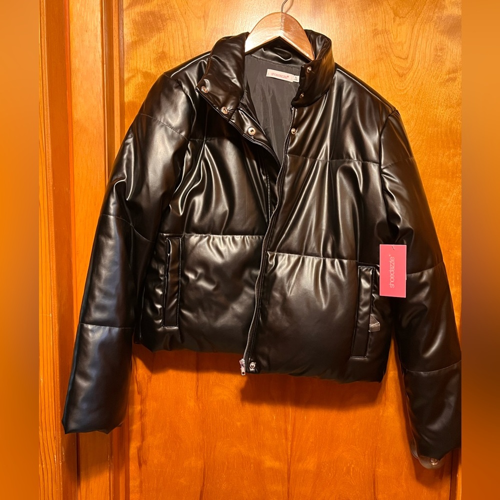 Shoe Dazzle Shiny Black Puffer Jacket